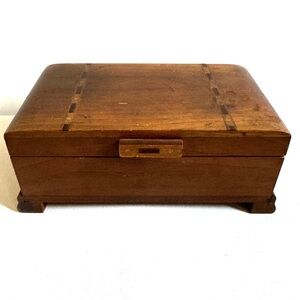 Vtg Thorens Art Deco Inlay Wooden Jewelry Music Box Chest Swiss Works MCM